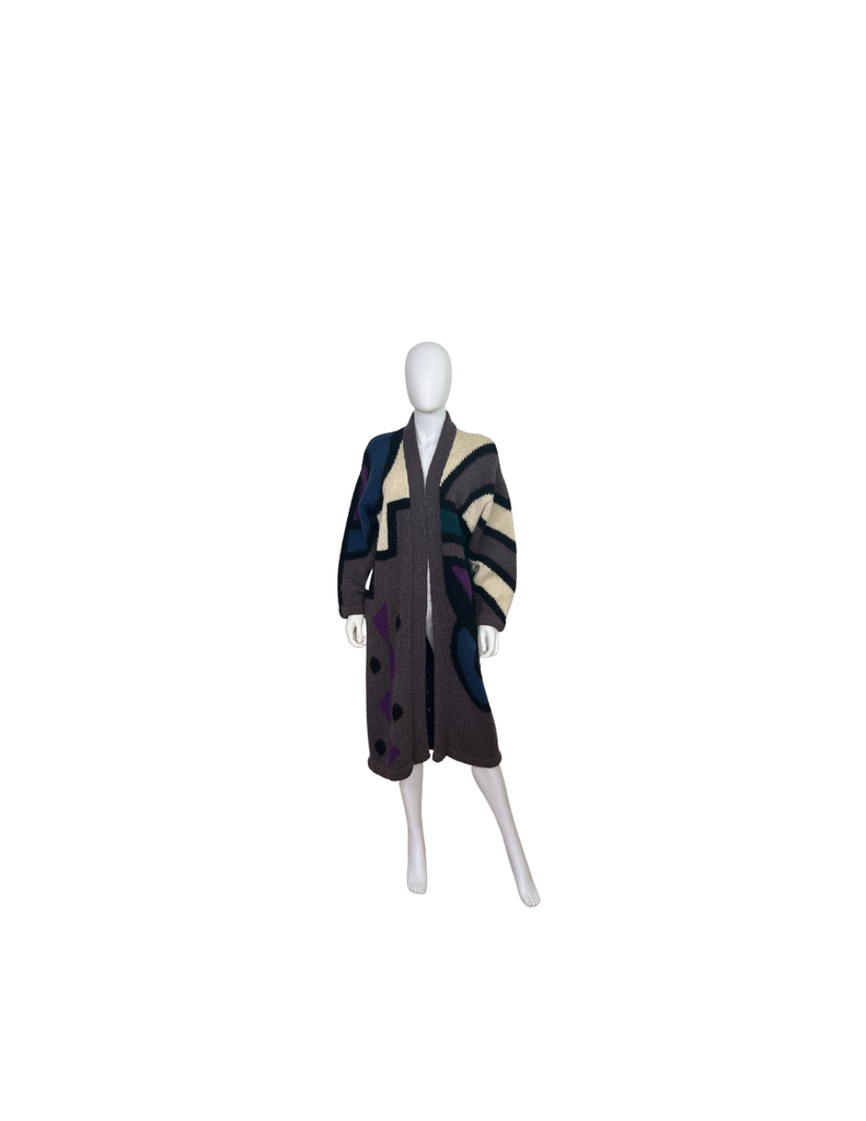 Vintage Long Abstract Wool Cardigan
