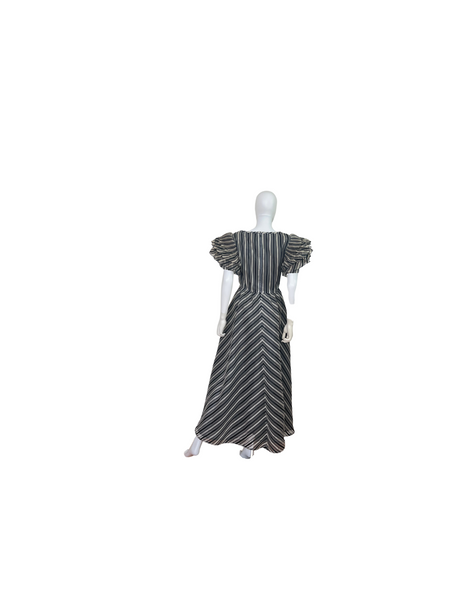 Vintage Black/White Striped Maxi Ruffle Dress