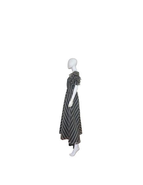 Vintage Black/White Striped Maxi Ruffle Dress