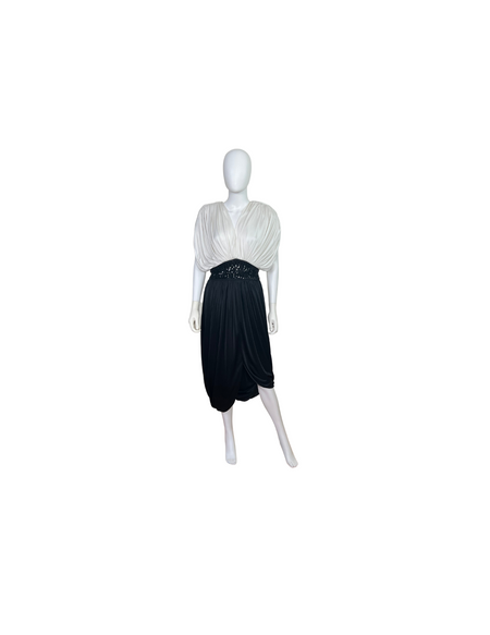 Vintage Black/White Striped Maxi Ruffle Dress