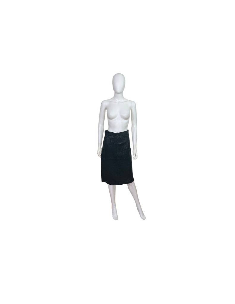 Vintage Green Leopard Print Leather Pencil Skirt