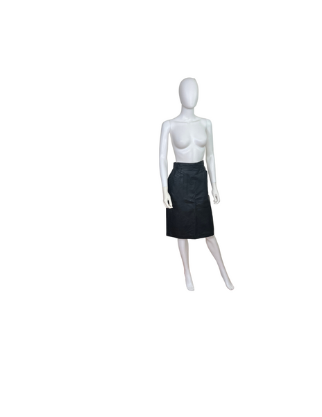 Vintage 80s Black Leather High Waist Pencil Skirt