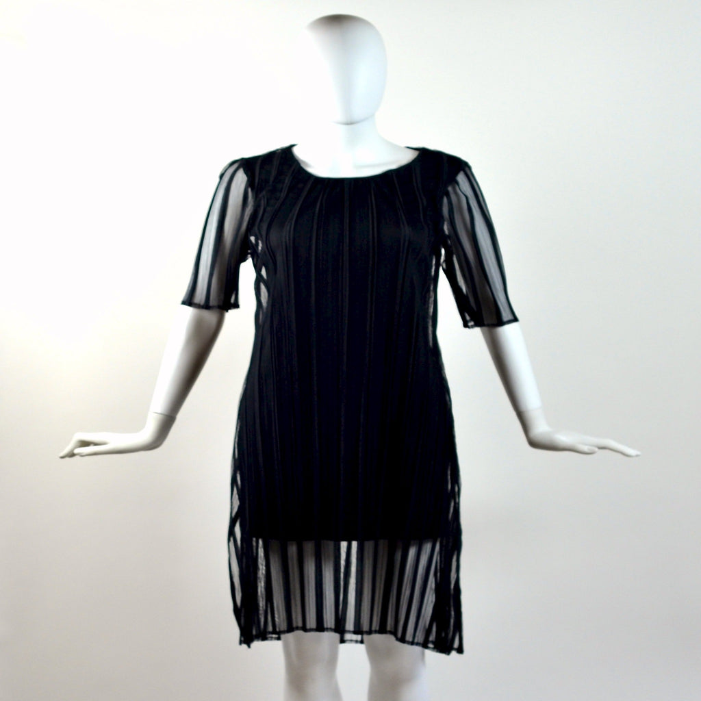 Vintage Sheer Black Pleated Dress
