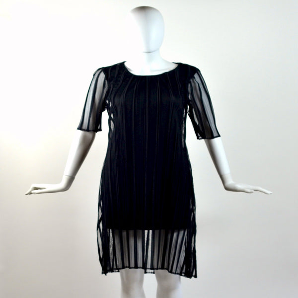 Vintage Sheer Black Pleated Dress