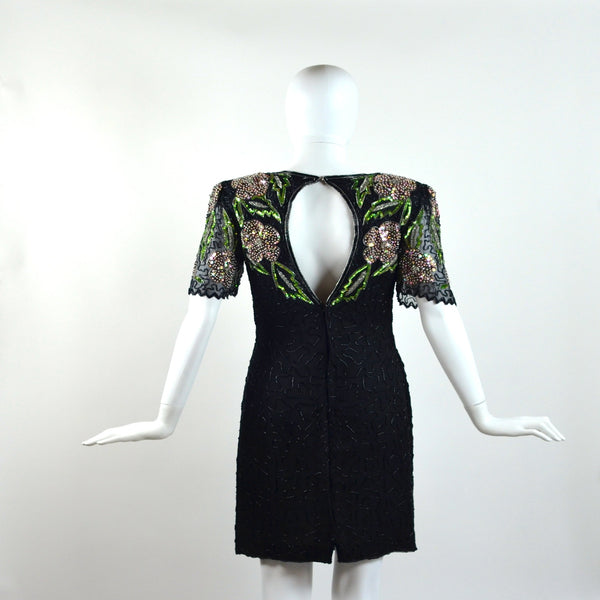 Vintage Pink & Green Floral Sequin Dress