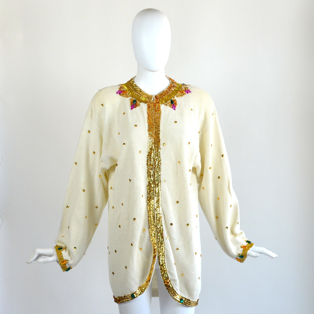 Vintage Cream Embellished Cardigan