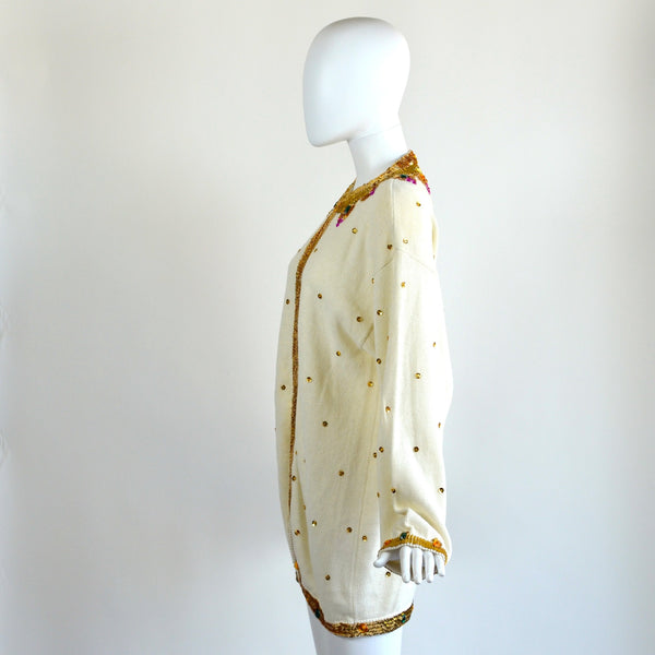 Vintage Cream Embellished Cardigan