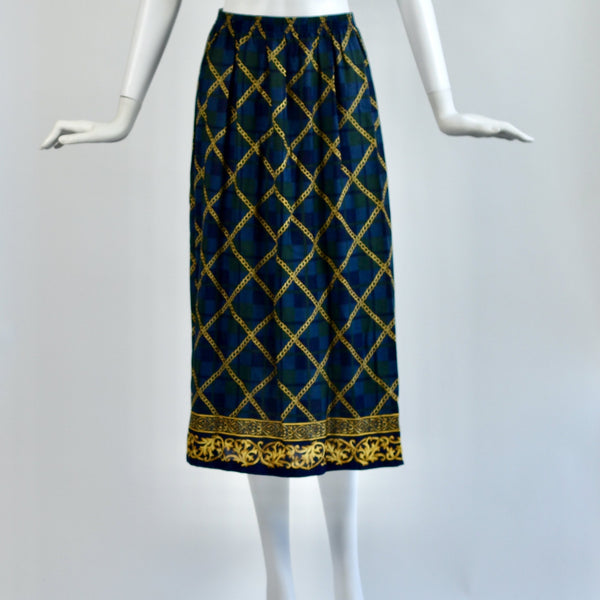 Vintage Chain Plaid & Pleated Skirt