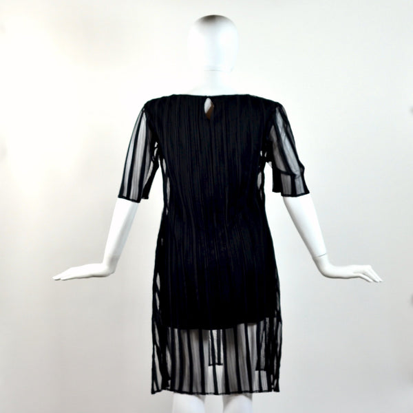 Vintage Sheer Black Pleated Dress