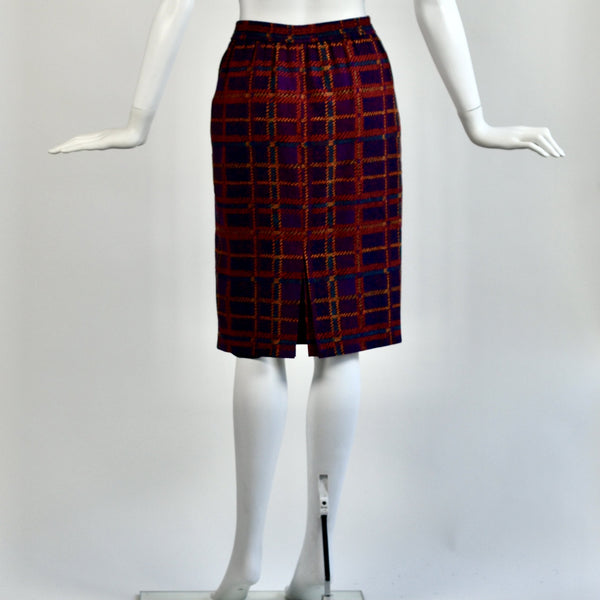 Vintage Purple/Red Plaid Silk Skirt