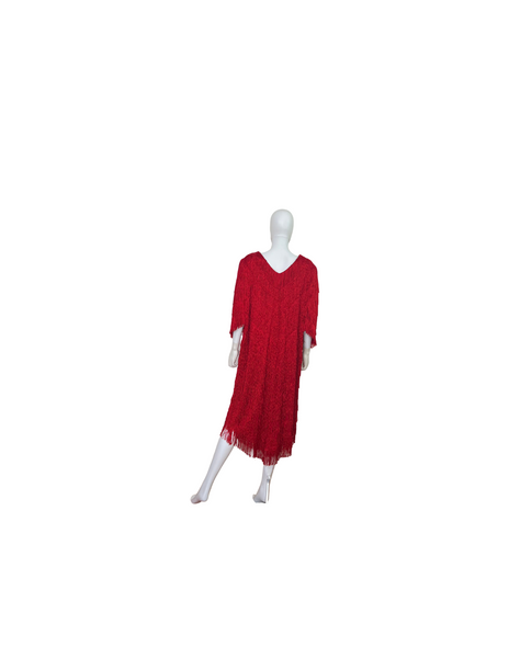 Vintage Red Flapper Fringe Dress