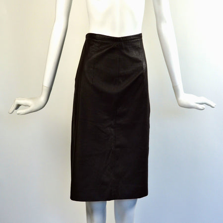 Vintage 80's 3 Snaps Black Leather Pencil Skirt