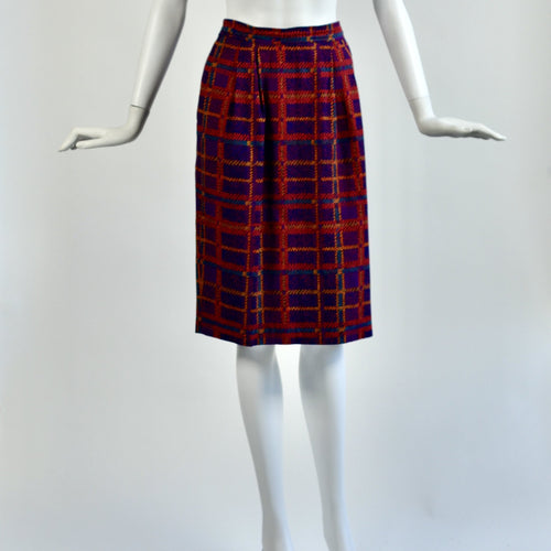Vintage Purple/Red Plaid Silk Skirt