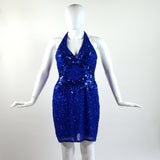 Vintage Blue Sequin Halter Dress