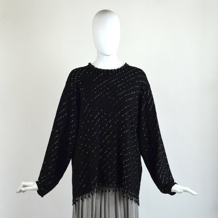 Vintage Black Sequin Floral Sweater