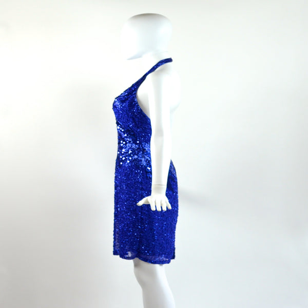 Vintage Blue Sequin Halter Dress